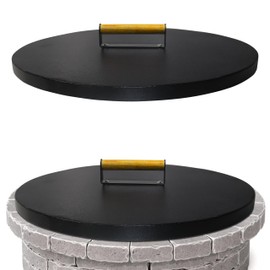 Febtech - 30" Firepit Lid – 2mm Rust Resistant Powder Coated Carbon Steel Fire Pit Cover Round With 1 Ergonomic Wooden Handles - Compatible for Fire Pit Inside Dia Up to 28"
