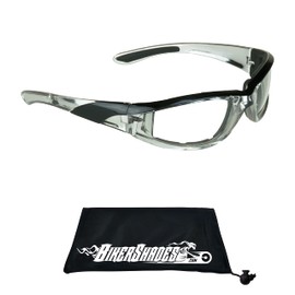 Bikershades Chrome Motorcycle Sunglasses Foam Padded with Anti Glare Smoke lenses for Men and Women (Clear Black)