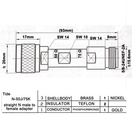 N Type Connector N Male 50ohm to N Female 75ohm Converter N male to N female RF coaxial impedance converter 50 to 75 ohm Network Analyzer Adapter for Ham Radio Antenna Cable Cell Phone Signal Booster