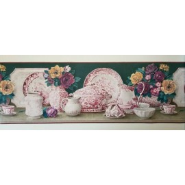 Shelbourne Decorative Dishware Flowers Multi Color Wallpaper Border by Shelbourne