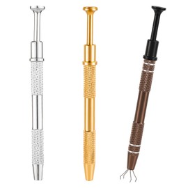 3pcs Jewelry Grabber Tool, 4-Claw Piercing Ball Grabber Stainless Steel Ic Chip Pick Up Tool Mini Diamond Claw Tweezers for Pearl Small Parts Electronic Components (Gold, Silver, Brown)