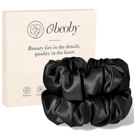 100% Mulberry Silk Scrunchies, Silk Hair Ties For Hair Frizz & Breakage, Black Silk Hair Scrunchies Softer for Sleep