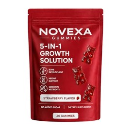 Novexa Growth Gummies, Novexa 5 in 1 Growth Gummies, with Vitamin D3 & K2,Calcium, Ashwagandha, Spirulina, for Bone Health & Daily Vitality Support, Non-GMO, Strawberry Flavor, 60 Count
