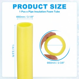 PATIKIL Pipe Insulation Foam Tube, Pool Noodles Foam Tubing Covers 2-3/8" (60mm) ID x 3.3FT x 3-1/8" OD for Swimming Pool Handle Heat Preservation Protective Sleeve, Yellow