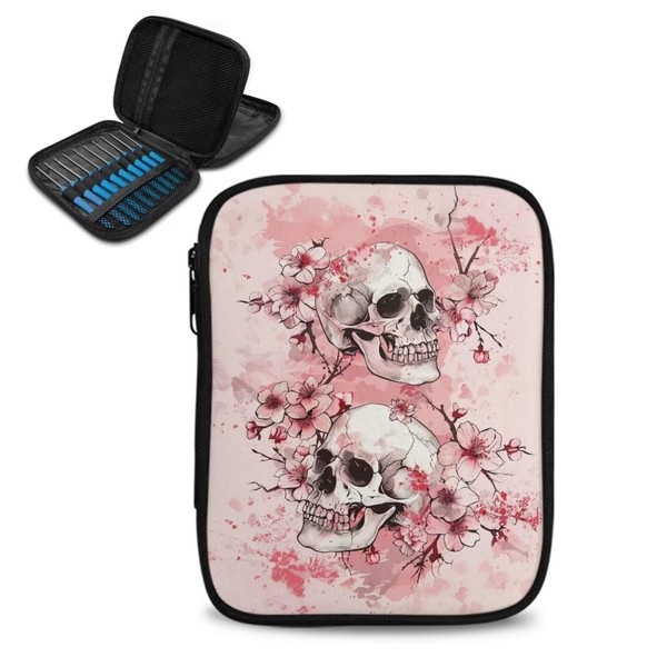 Hechitok Cherry Blossom Skull Crochet Hook Case, Zipper Storage Organizer
