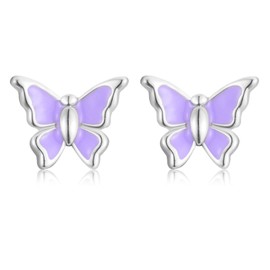 USEEDOVIA Silver Stud Earrings for Girls Women, Hypoallergenic 925 Sterling Silver Stud Earrings丨Cute Butterfly Studs Earrings Jewelry Gifts for Teens Kids Purple