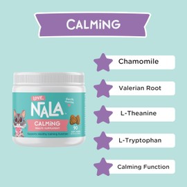 LOVE, NALA - Calming Health Supplement for Cats - 90 Soft Chews - Chamomile, Valerian Root, L-Theanine, and L-Tryptophan - Natural Calming Aid - 3.2 oz
