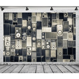CORFOTO Fabric 8x6ft Vintage Style Mix Radio Backdrop Retro Music Wall of Radio Boombox Photography Background for 70s 80s Style Backdrops Old-Fashioned Antique Music Party Banner Photo Props