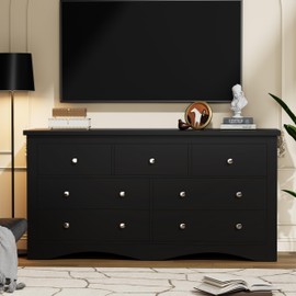 YESHOMY Dresser for Bedroom with 7 Drawers, Modern Chest of Drawers, Wooden Dressers, TV Stand for Living Room,Closet, Hallway (Black)