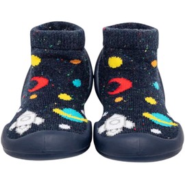 Komuello Boy Baby Toddler Pull Up First Walker Non Slip Soft Cotton Premium Sock Shoes Galaxy, Size 7 (135mm, 18-24 Months)