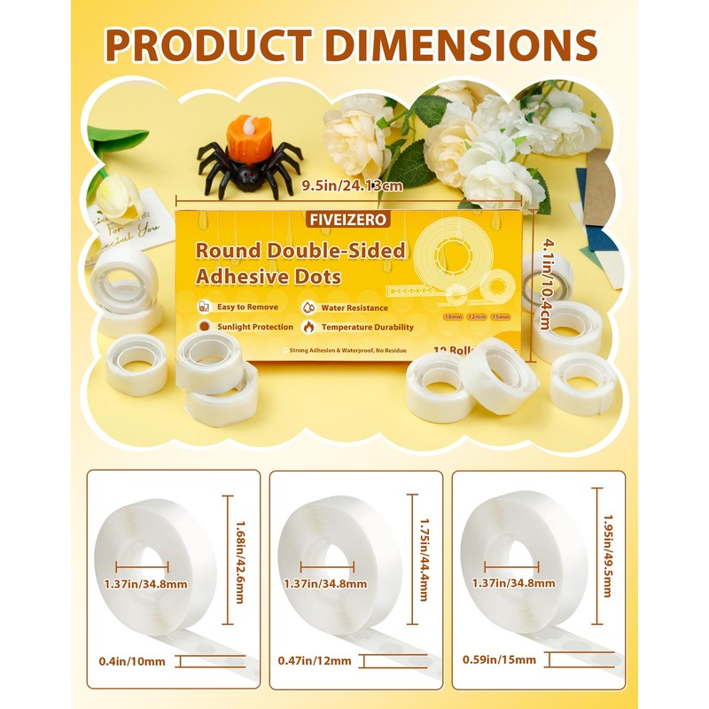 FIVEIZERO FIVEIZERO Double Sided Adhesive Dots -1000pcs Removable Sticky Dots,