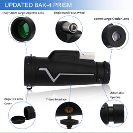 Rongon 25x50 High-Power Monocular Telescope with Smartphone Adapter Tripod and Portable Bag, BAK-4 Prism and FMC Lens Monocular-Perfect for Bird Watching, Hunting, Hiking, Camping