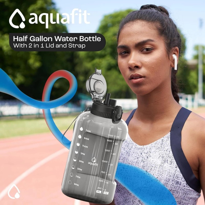 Aquafit 64 oz Water Bottle with Time Marker - Straw