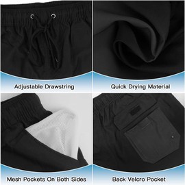 flintronic Men's Swimming Trunks with Compression Liner 2 in 1, Board Shorts, Swimming Shorts, Swimming Trunks, Elastic Adjustable with Drawstring, black