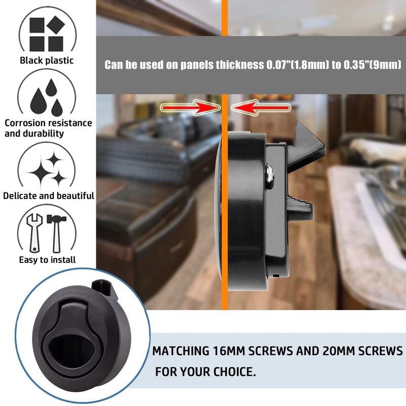 YUSOVE Boat 2" Slam Latch Black Plastic,Marine Deck Hatch Door