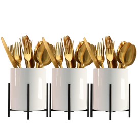 SIEBOLD Utensil Caddy for Weddings and Parties,Sturdy Metal and Ceramics,Decorate Kitchen and Dining Table, White gold, S0017