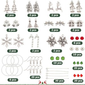 SUNNYCLUE 1 Box 10 Sets Christmas Earring Making Kit Winter Charms Bulk Xmas Tree Snowflake Snowman Charm Fashion Earrings Glass Beads for Jewelry Making Kits Adult Beginner Starter DIY Craft Supplies
