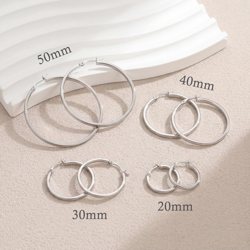 RoseJeopal 925 Sterling Silver Big Flat Hoop Earrings for Women