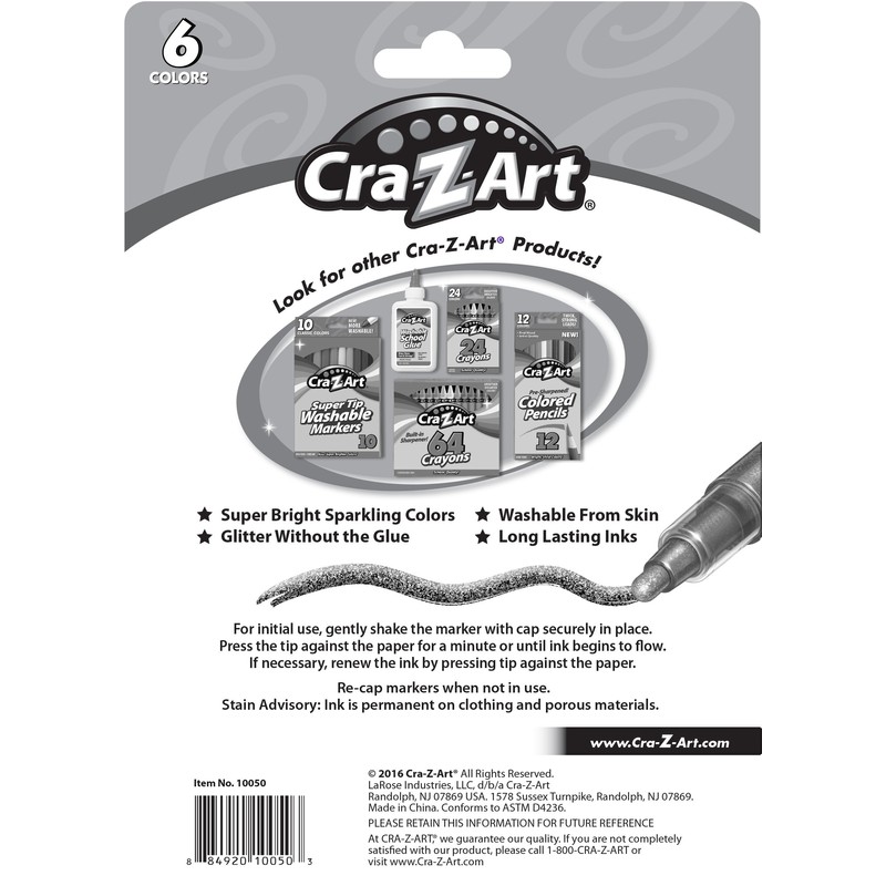 Cra-Z-Art Glitter Markers, 6 Count (10050)