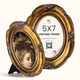 97 Decor 5x7 Oval Picture Frame - Vintage 5x7 Picture Frame Gold, Rustic 5 x 7 Gold Frame, Ornate Photo Frame 5 By 7 Picture Frames For Tabletop And Wall Hanging