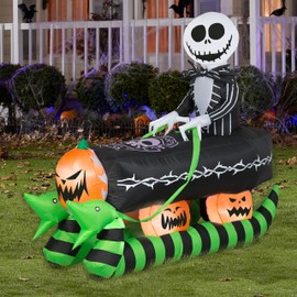 Gemmy Airblown Inflatable Jack Skellington in Coffin Sleigh, 5 ft Tall, Black