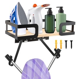 Ironing Board Holder Wall Mount, Metal Ironing Board Hanger with Shelf, T&V Shaped Space Saving Iron Holder for Laundry Room Accessories Organization