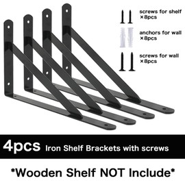 EZYDECOR Wall Mounted Shelf Brackets 4pcs 10 Inch Black Triangle Shelf Supports Black Brackets for Shelves Brackets with Screws