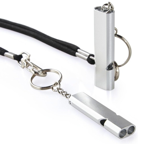 Emergency Survival Whistle Double Tubes Safety Whistles 2 pack with