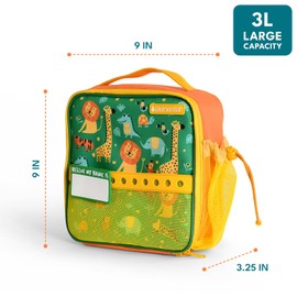 Elemental Insulated Lunch Bag for Kids, with Water Bottle Pocket & Charm Band, Fits Lunch Box, Lunch Bag for School to Keeps Food at Optimal Temperature, 3L - Jungle