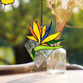 BOXCASA Bird of Paradise Flower Decor Stained Glass Window Hanging,Artificial Flowers Gift for Women Stained Glass Suncatcher,Bird of Paradise Flower Gift for Mom Aunt Sister Friends