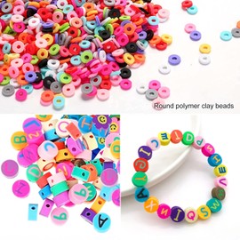 Clay Flat Beads and Round Letter Beads,700pcs Polymer Clay Spacer Beads and 100 Pcs Mixed Color Letter Beads with Elastic String for Jewelry Making Bracelets Necklaces Earring Art Craft DIY Decoration