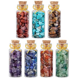 Nupuyai 7 Chakra Gemstone Wishing Bottles Set, Reiki Spiritual Healing Energy Crystals Tumbled Chip Wicca Stones Set Collection Kit
