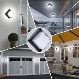 Tomourd Exterior Wall Lights, Modern Waterproof Outdoor Ceiling Wall Mount Lighting, Black Square Small Led Porch Light with Anti-Rust 6000K Daylight 12W for Garage, Entryway,House