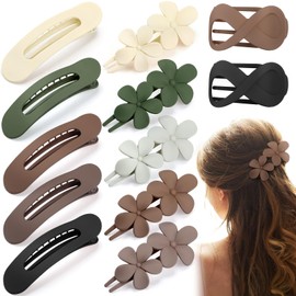 12 Pcs Flat Hair Clips for Women, Lay Flat Claw Clips Flower Hair Clips for Women French Concord Flat Hair Clips, 3 Styles Matte Hair Clips for Thin Thick Hair