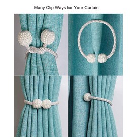 Pinowu Magnetic Curtain Tiebacks Convenient Drape Tie Backs (2 Pack) - Pearl Decorative Rope Holdback Holder for Small, Thin or Sheer Window Drapries (Gray)
