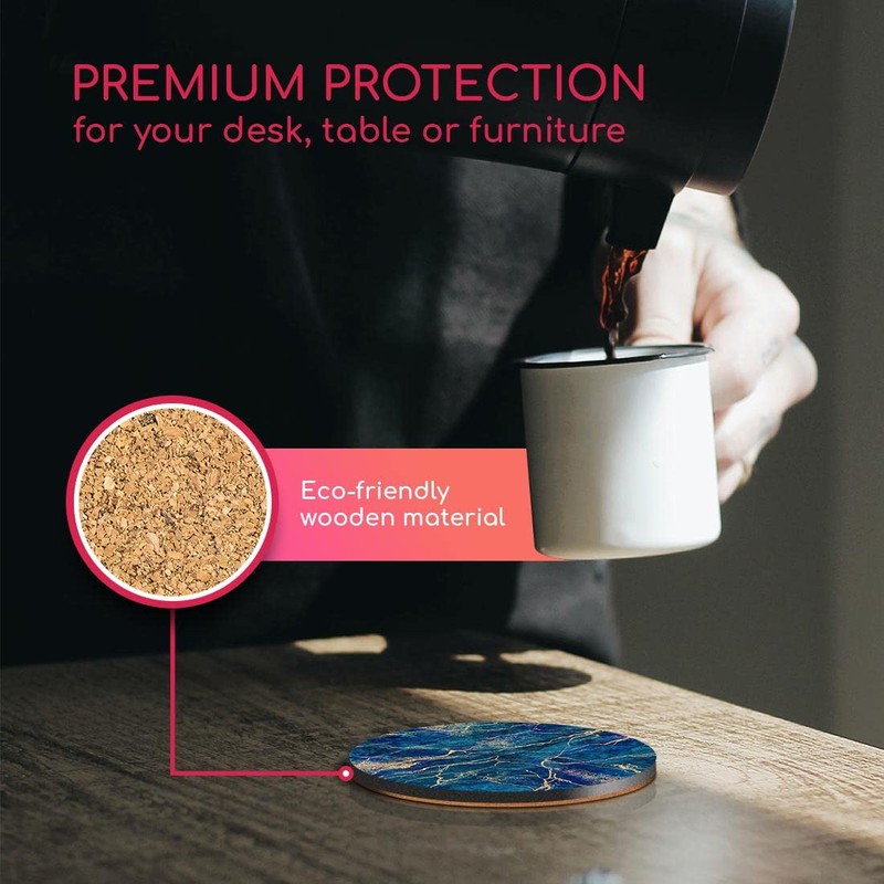 1 x Round Coaster - Navy Blue Marble Stone Effect