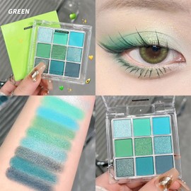 Green Eyeshadow Palette, 9-Color Matte & Glitter Eyeshadow, Easy to Blend, Vibrant Highly Pigmented Eye Makeup Palettes, for Women Stunning Looks Any Occasion