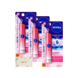 Kao Nivea Moist Pure Color Lip, Cherry Red, 0.1 oz (3.5 g), Set of 3 + Kunutonn Original Logo e Bonus