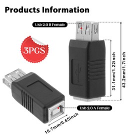 Skrfren 3PCS USB 2.0 Af/Bf Plug Type a Female to Type B Female Adapter Connector, USB B Adapter Printer Female to Computer Female Adapter Converter for Laptop Computer Hard Drive Printer Camera