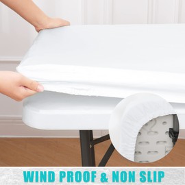 smiry Rectangle Tablecloth, Elastic Fitted Flannel Backed Vinyl Tablecloths for 6ft Folding Tables, Waterproof Wipeable Table Covers for Indoor, Outdoor, Picnic and Camping (White, 30"x72")