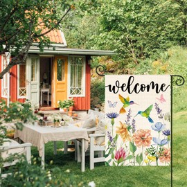AVOIN colorlife Hummingbird Spring Flowers Garden Flag 12 x 18 Inch Double Sided, Seasonal Welcome Yard Outdoor Flag
