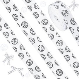 ROCEEI 10 Yards Volleyball Ribbon 7/8-inch Glitter Satin Volleyball Craft Ribbon Sports Grosgrain Ribbon for Hair Bows Wrapping Wreaths Crafting Sewing Cheer Team Sports Party Decoration(White)