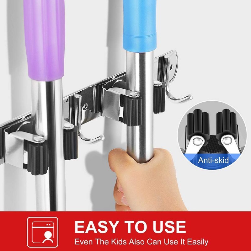 IMILLET 2 Pack Broom and Mop Holder Wall Mounted, Stainless