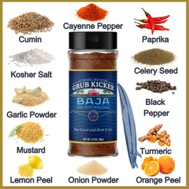 Grub Kicker Fish Taco Seasoning Baja Blend - 3 oz Bottle - Taco Seasoning Mix Spice for Seafood, Shrimp, and Tex Mex Dishes - Use to Season Fish Tacos, Burritos, and Mexican Food