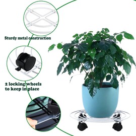 5 Packs Large Metal Plant Caddy with Wheels 13.8" Heavy-duty Iron Rolling Plant Stands with Casters Wheeled Plant Dolly Roller Movers Indoor Outdoor, White