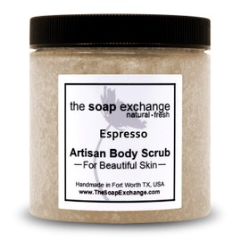 The Soap Exchange Sugar Body Scrub - Espresso Scent - Hand Crafted 16 fl oz / 480 ml Natural Artisan Skin Care, Shea Butter, Exfoliate, Moisturize, & Protect. Made in the USA.