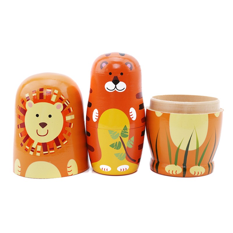 5PCS Animals Russian Dolls Cute Cartoon Animal Pattern Doll Gifts