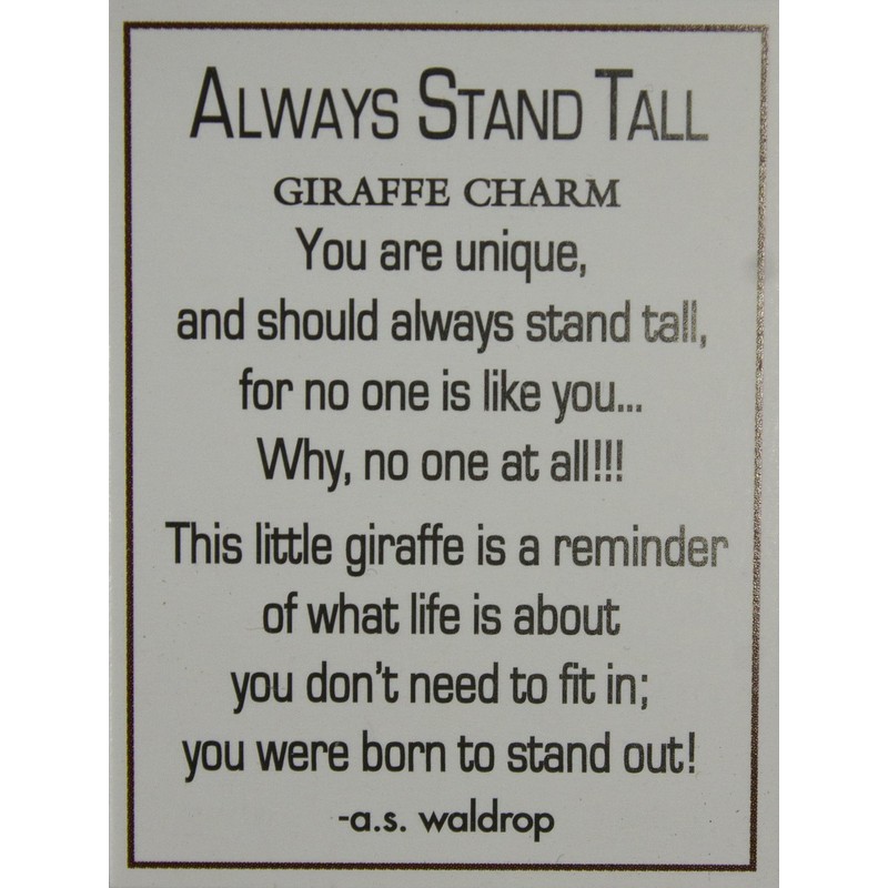 Always Stand Tall Giraffe Charm with Story Card New