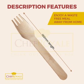 Chef Royale Pack of 50 Wooden Disposable Fork - Biodegradable Compostable & Eco Friendly Disposable Wooden Forks for Christmas Parties Picnics, Weddings, Office 50 Forks (50 Wooden Forks)