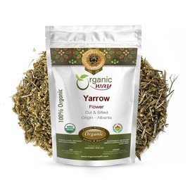 Organic Way Yarrow Flower Cut & Sifted (Achillea millefolium) - Herbal Tea | European Wild-Harvest | Kosher & USDA Certified | Vegan, Non-GMO & Gluten Free | 100% Raw from Albania (1/2LBS / 8Oz.)